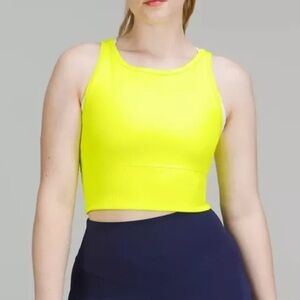 Lululemon Power Pivot neon yellow reversible ribbed cropped tank top
